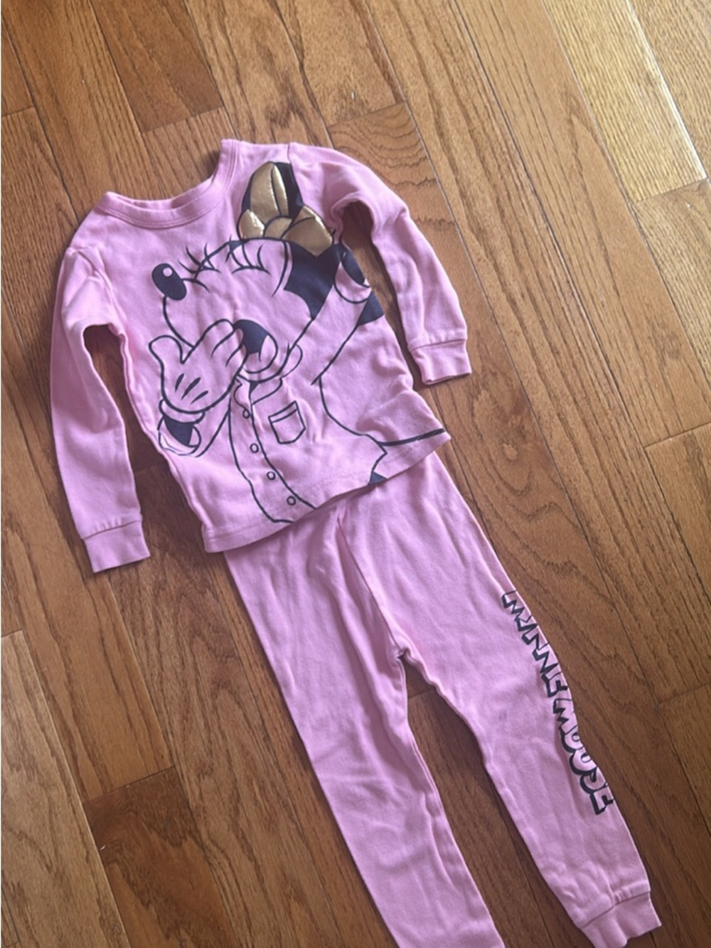 GAP Pink Minnie Mouse Pajama Set with Gold Bow Accent